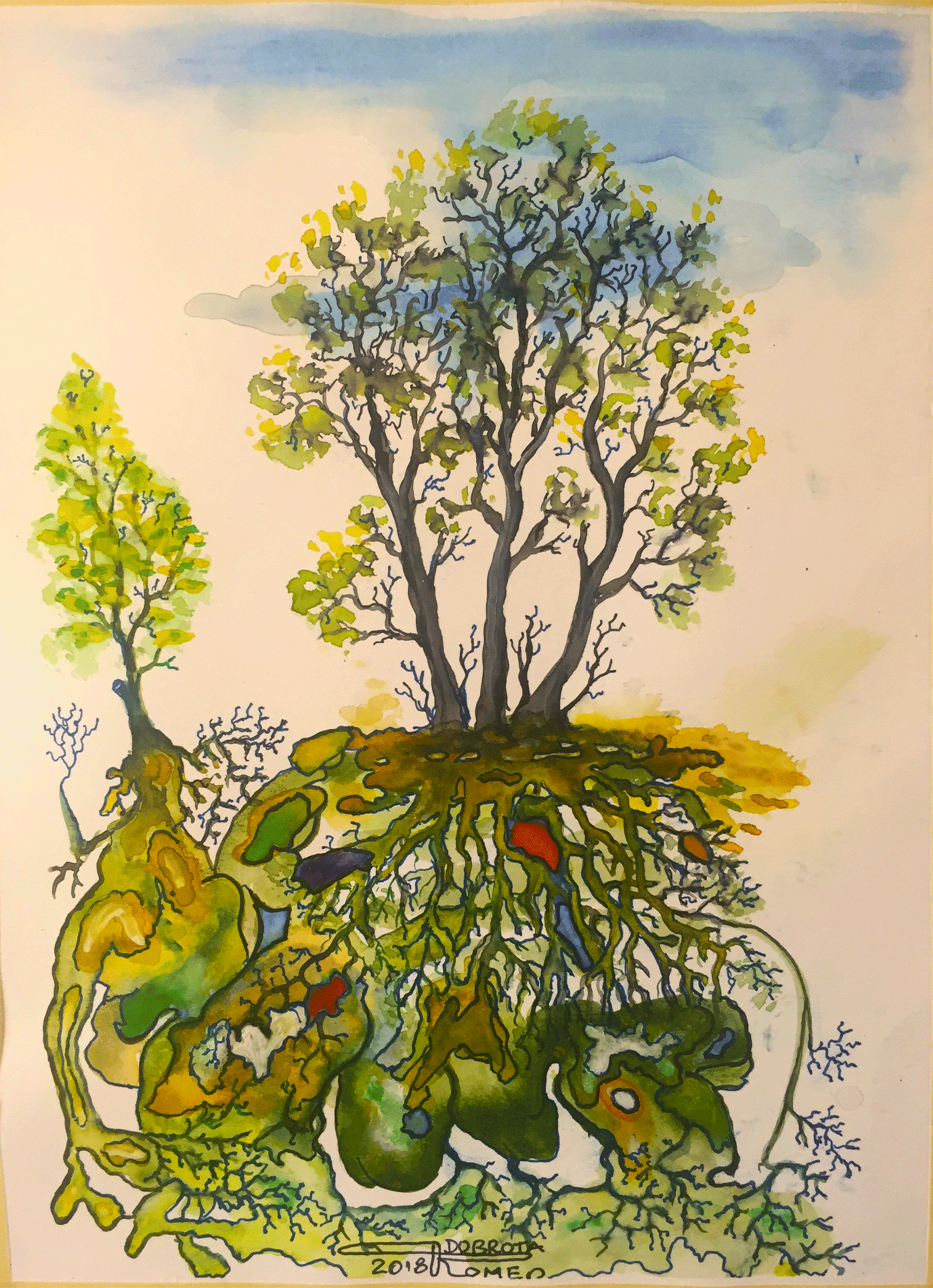 Under...Trees, 9x12 inch, 23x30.5 cm, Watercolors on cold press paper, SKU 4014