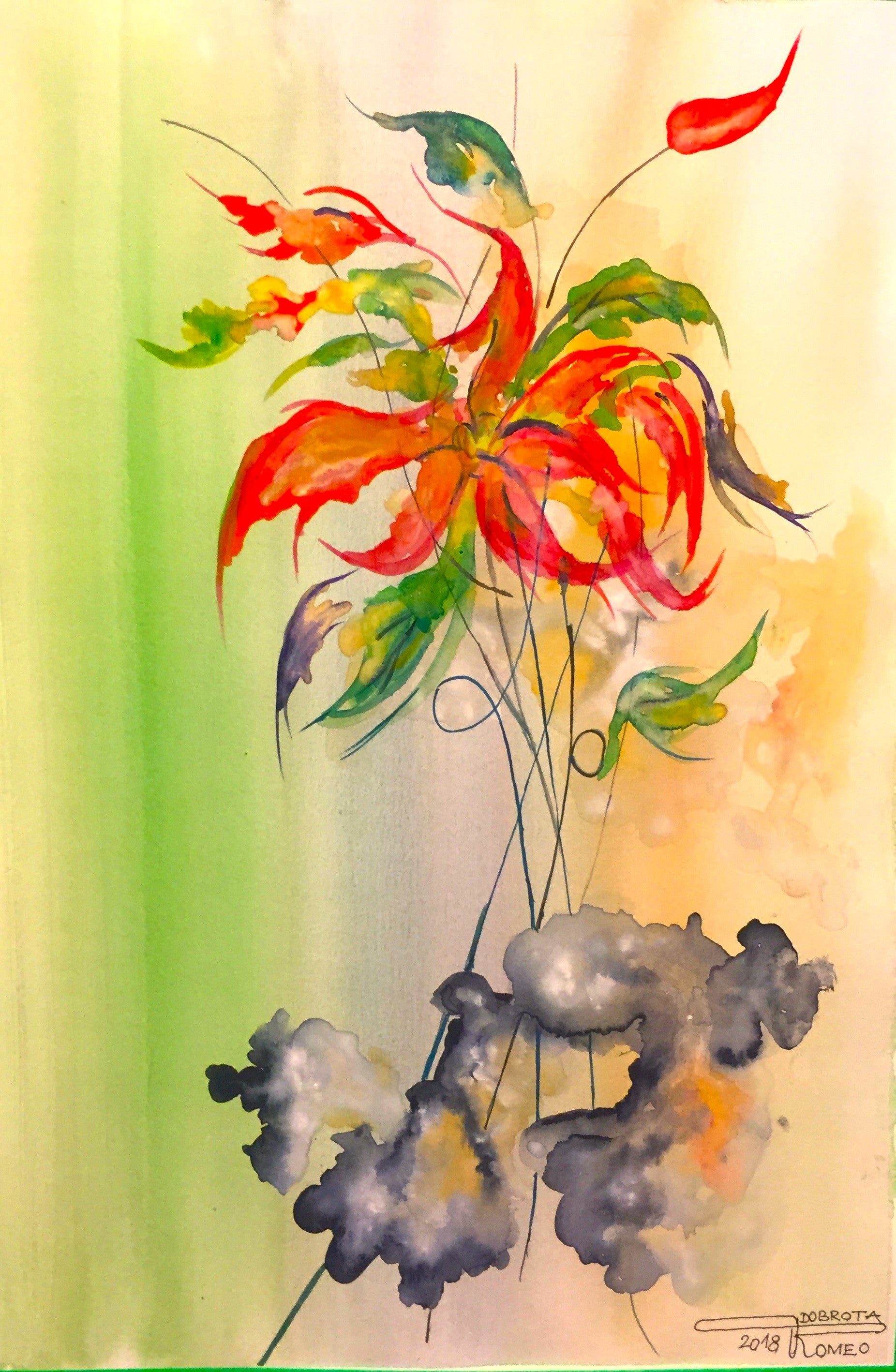 Exotic Flowers 3, 12x18 inch, Watercolors, On Cold Press Paper SKU 4055