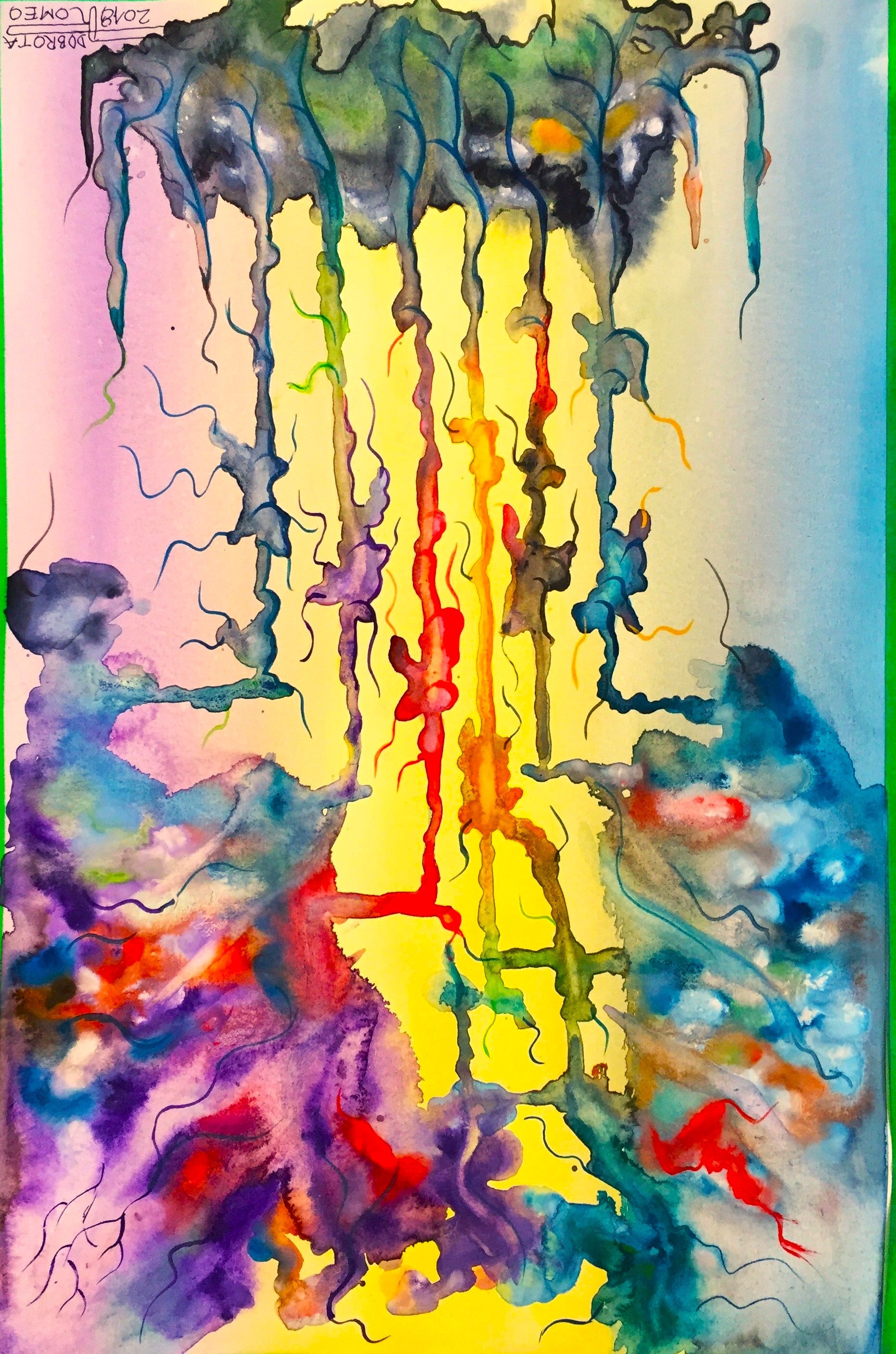 Sol-air, air-sol, energy in multi colors, watercolor on cold press paper, 12x18 inch, SKU 4062