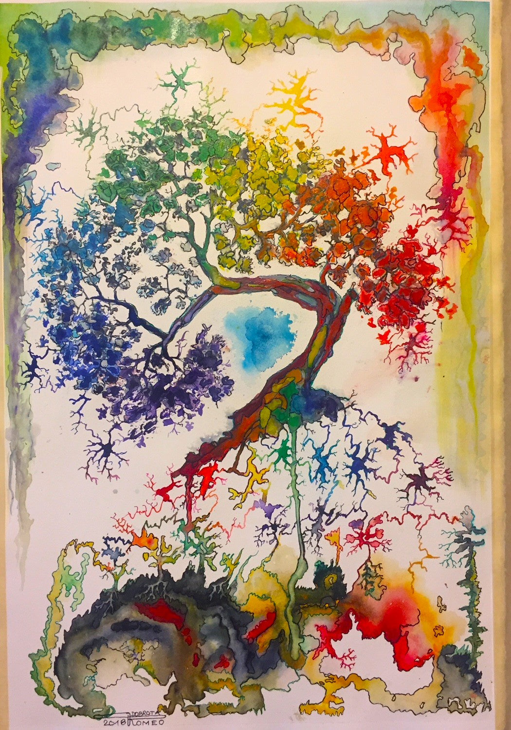 The rainbow tree, 15x22 inch, watercolors on cold press paper SKU 4074