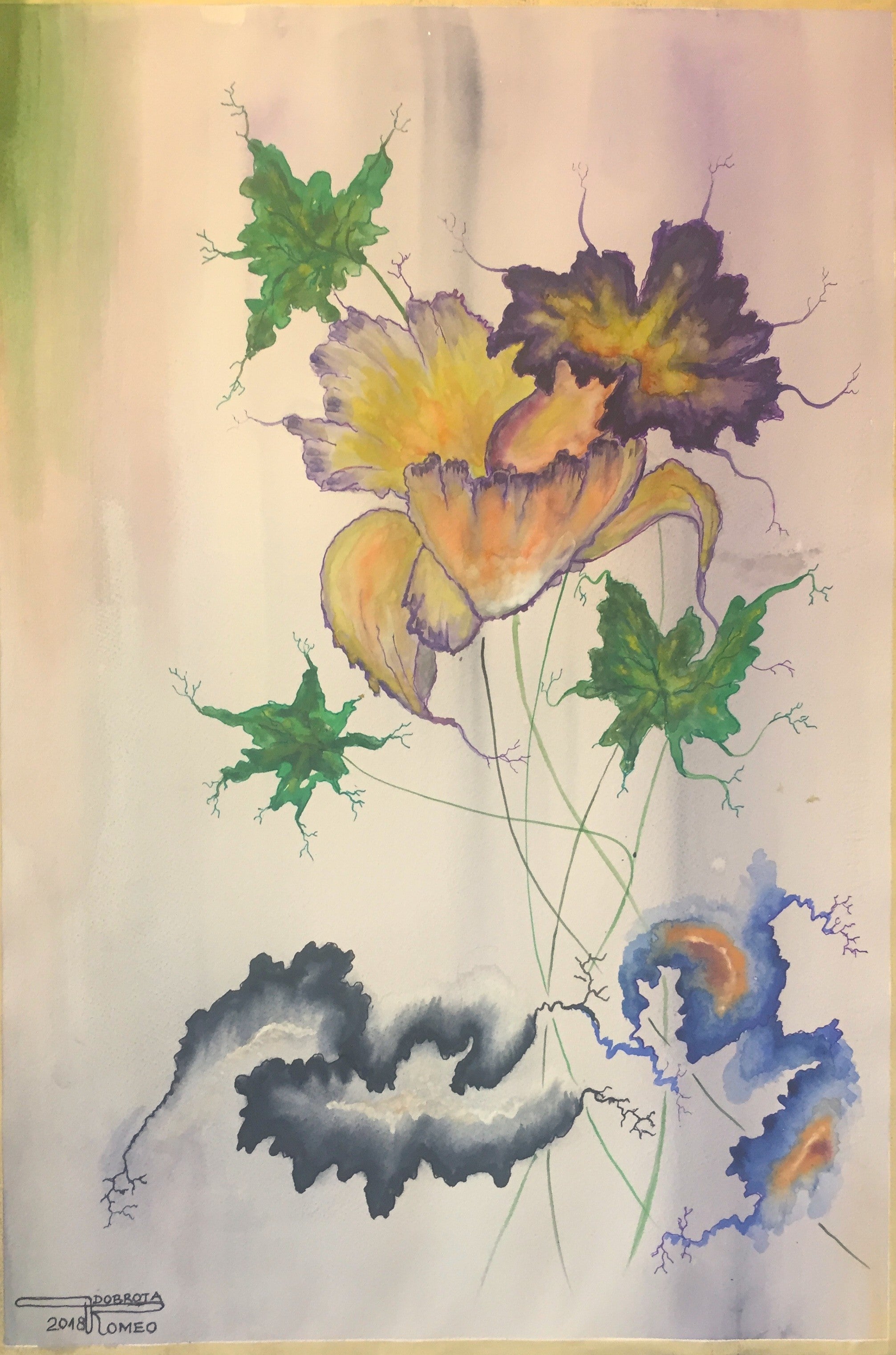 The violet flowers, 15x22 inch, water colors SKU 4075