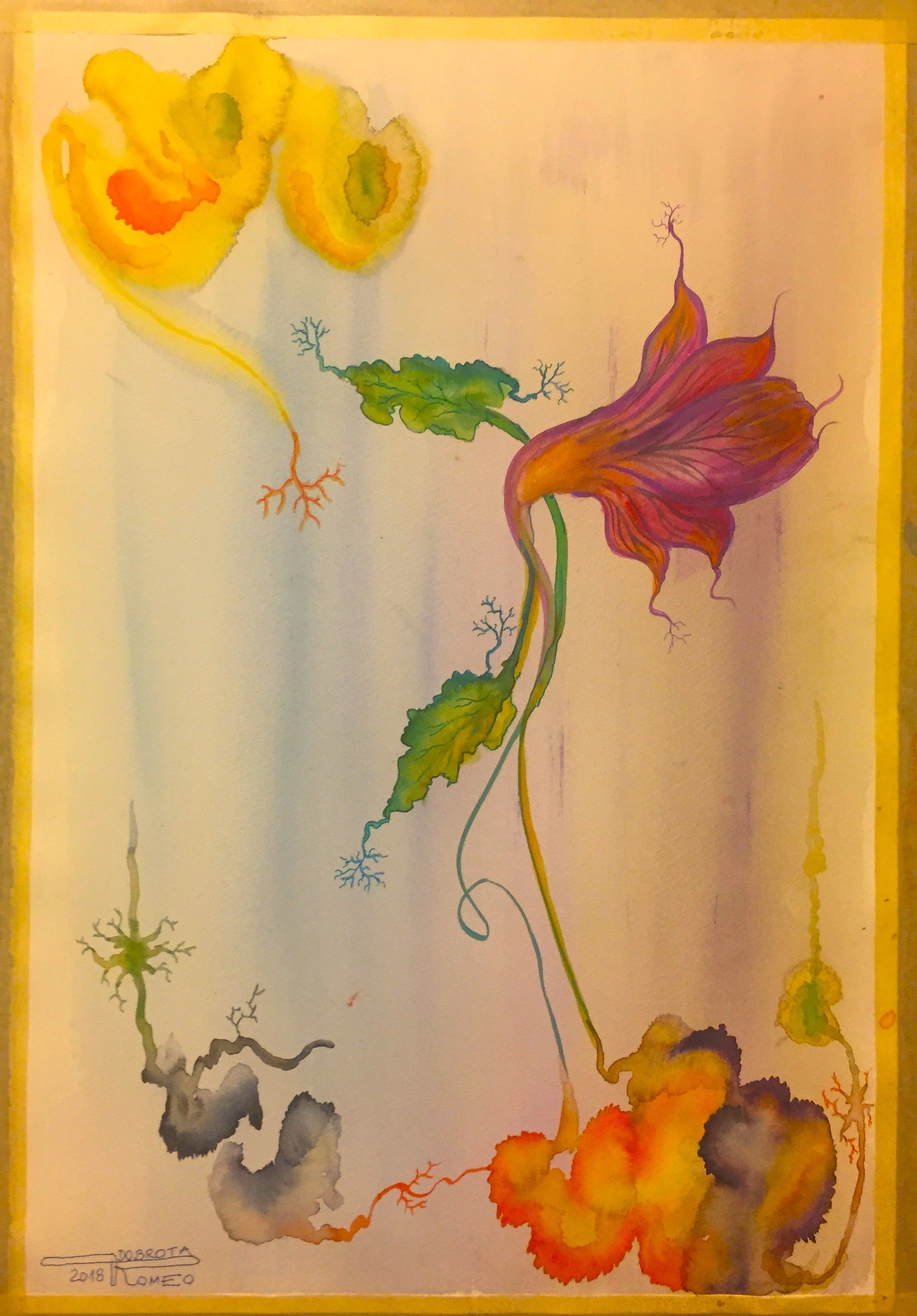 The exotic Burgundy flower, 15x22 inch, water colors SKU 4076