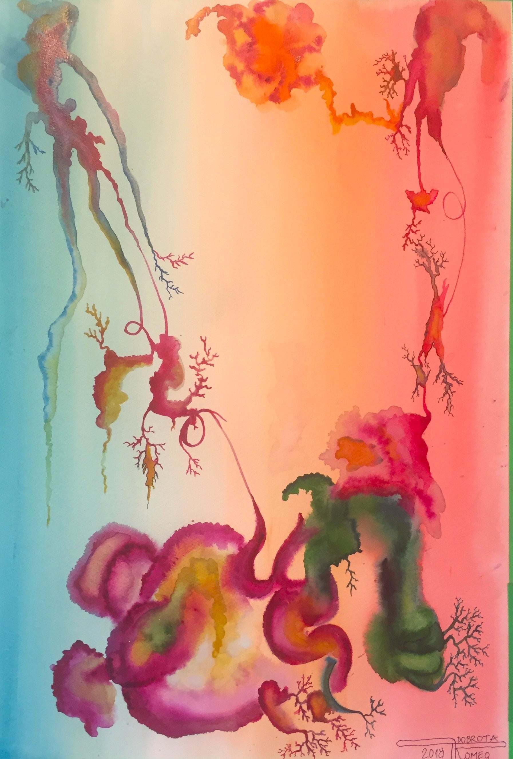 Connection Terra with the Universe, 15x22 inch, watercolors on cold paper SKU 4083