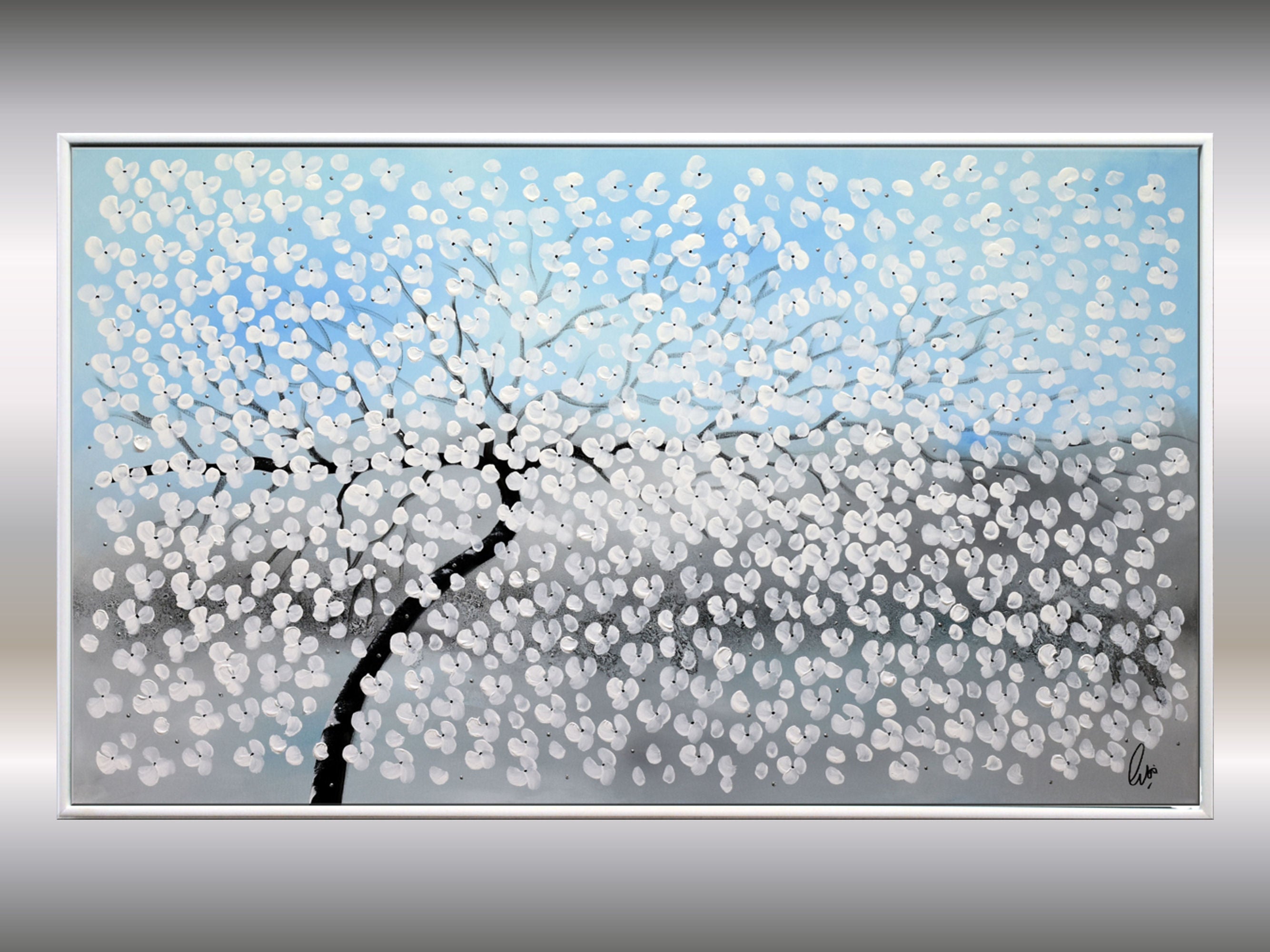 Dream - acrylic abstract painting cherry blossoms nature painting framed canvas wall art