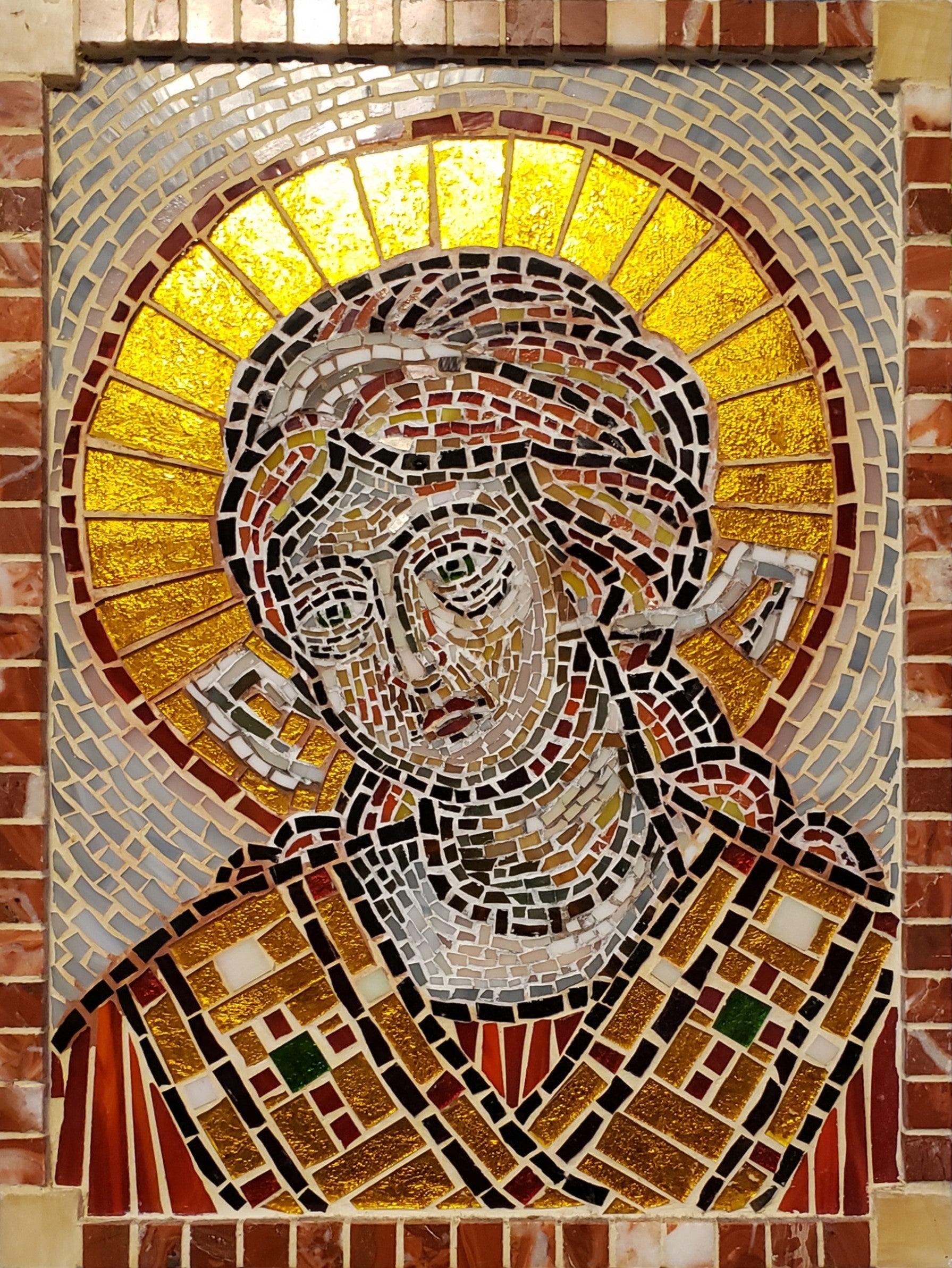 The Angel, GOD, The Angel, mosaic with color glass and gold leaf 24k, 12x16 inch, 30.5x40.5 cm