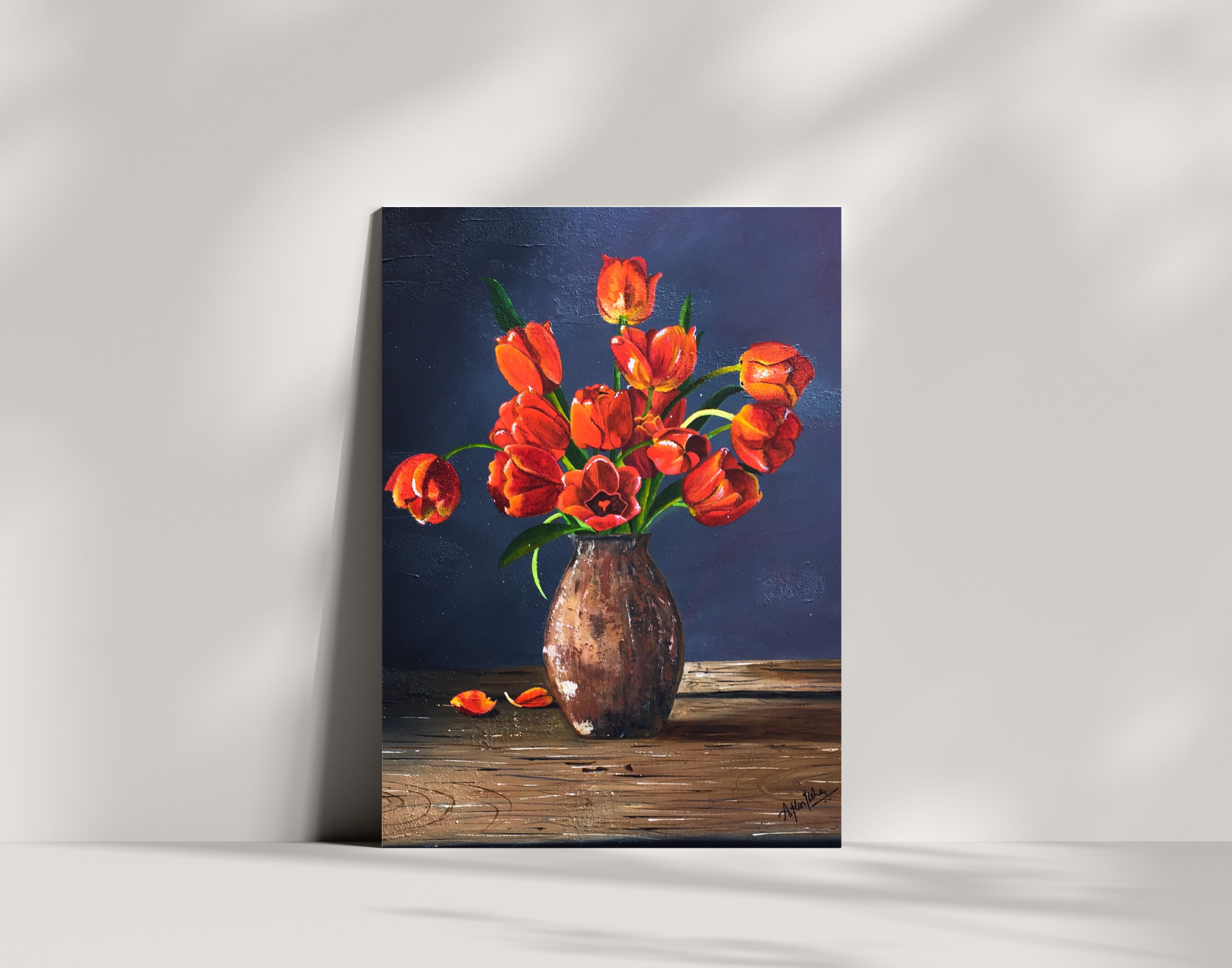"Timeless Bloom – Original Acrylic Tulip Painting"