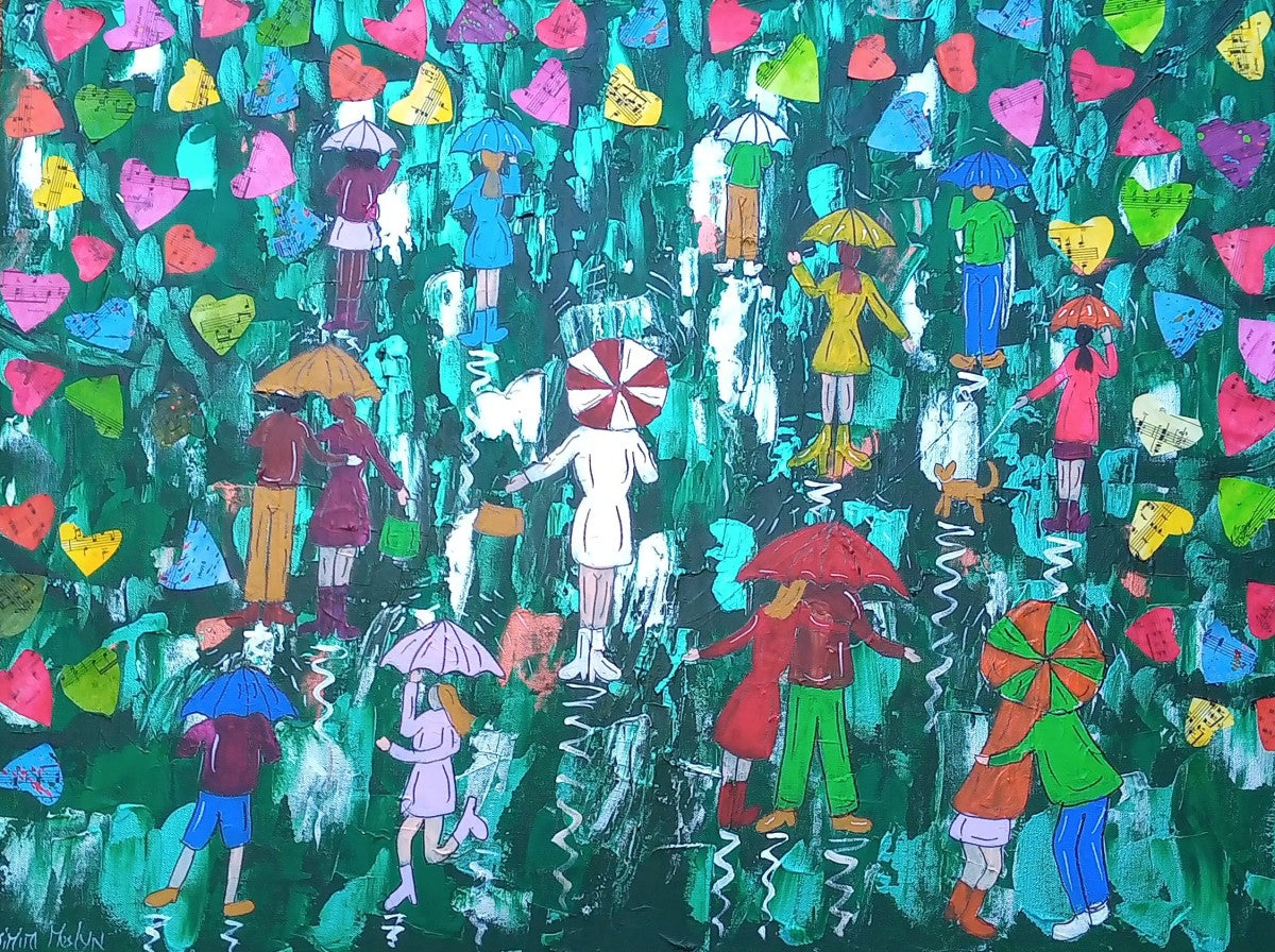 Colourful Hearts Raining on Umbrellas