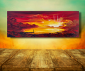 Red Sunset on a small Panoramic Canvas
