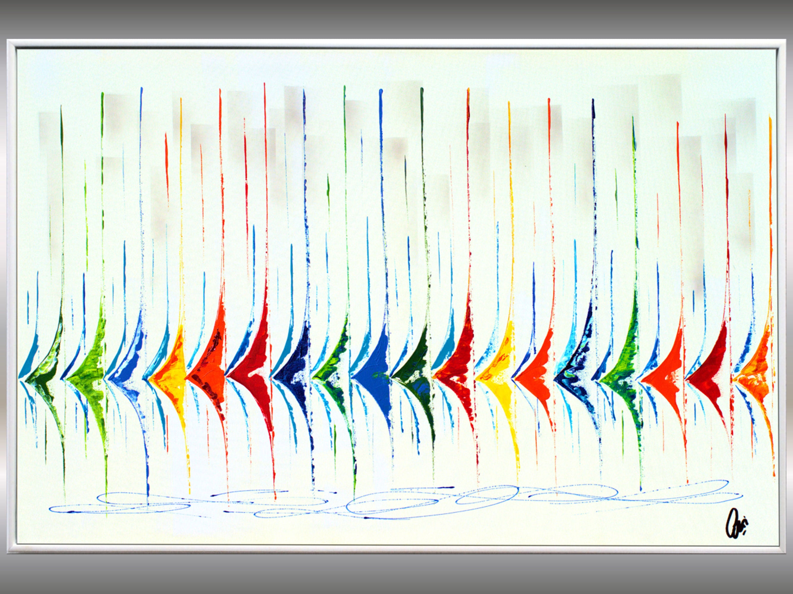 Vibrant Sails - abstract sailboat painting in frame