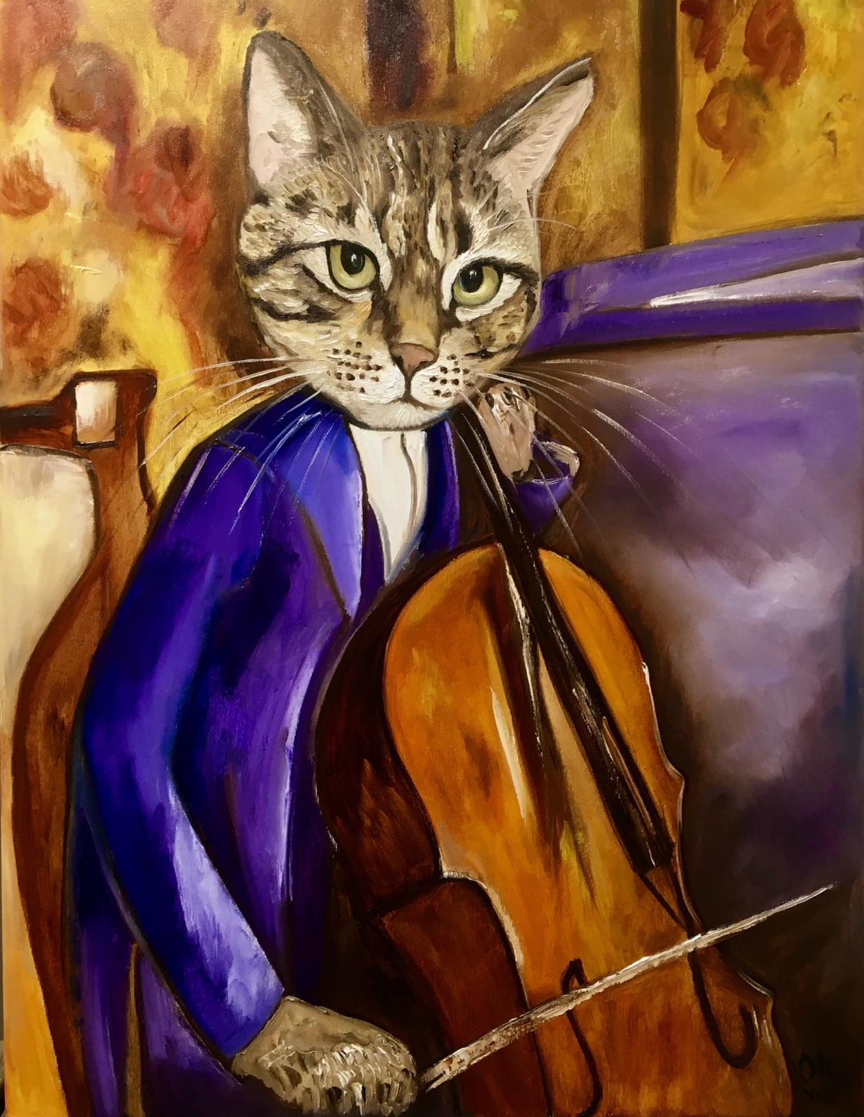 CAT TROY AS AN CELLIST INSPIRED BY PORTRAIT OF Amedeo Clemente Modigliani