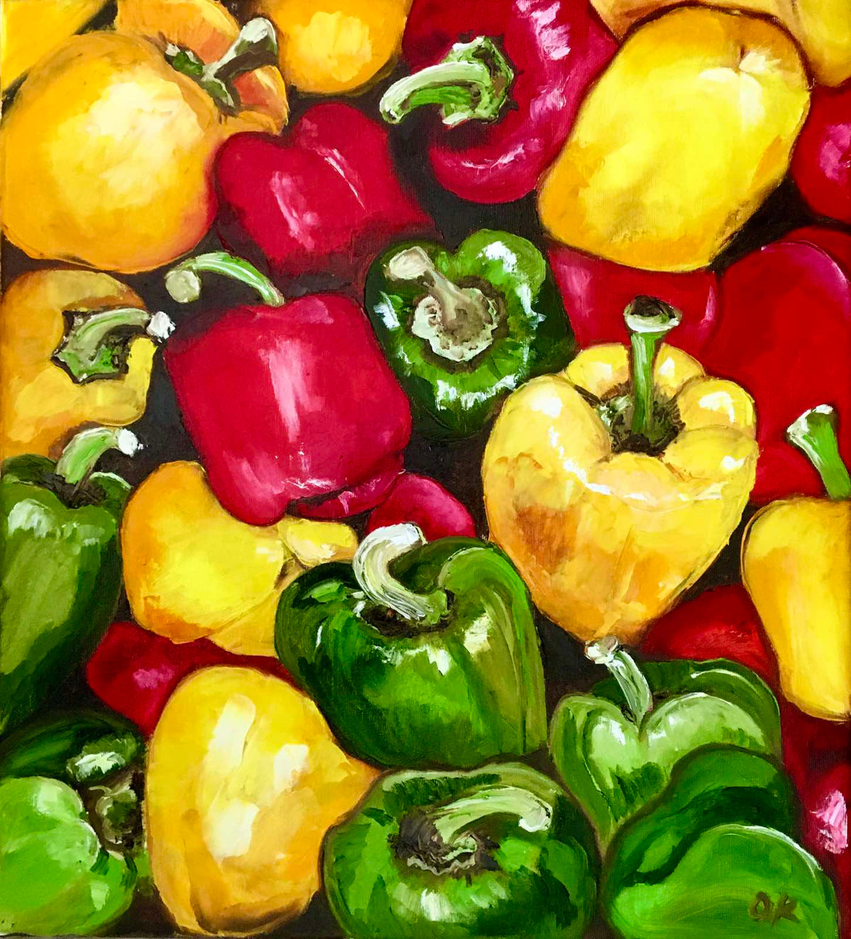 PEPPERS , OIL PAINTING, STILL LIFE.