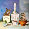 2 TROYS ( PROBABLY TWINS) CATS AND GIORGIO MORANDI VASES AND BOTTLES
