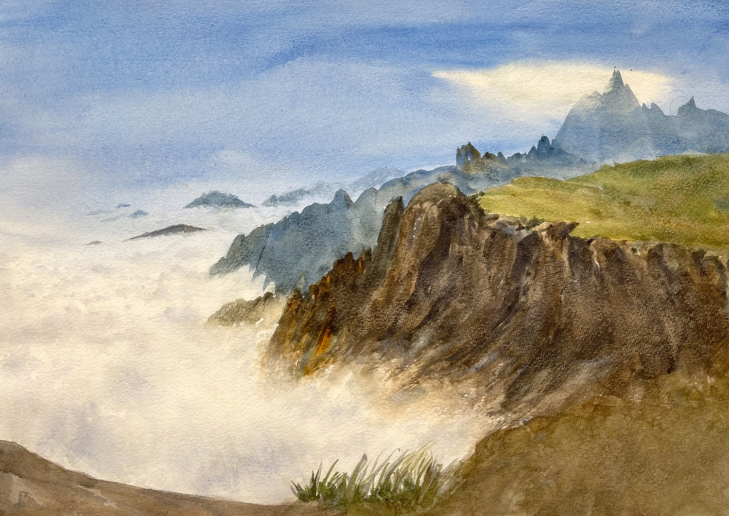 Sea of Clouds Over the Alps (Watercolour - Original)