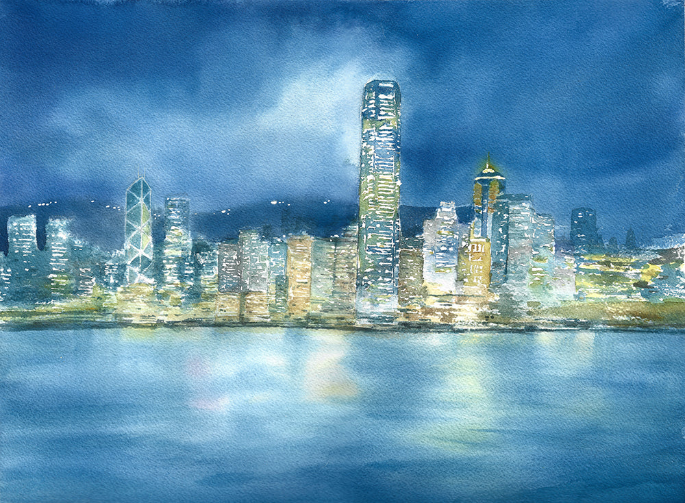 Hong Kong Harbor Lights (Watercolour - Original)