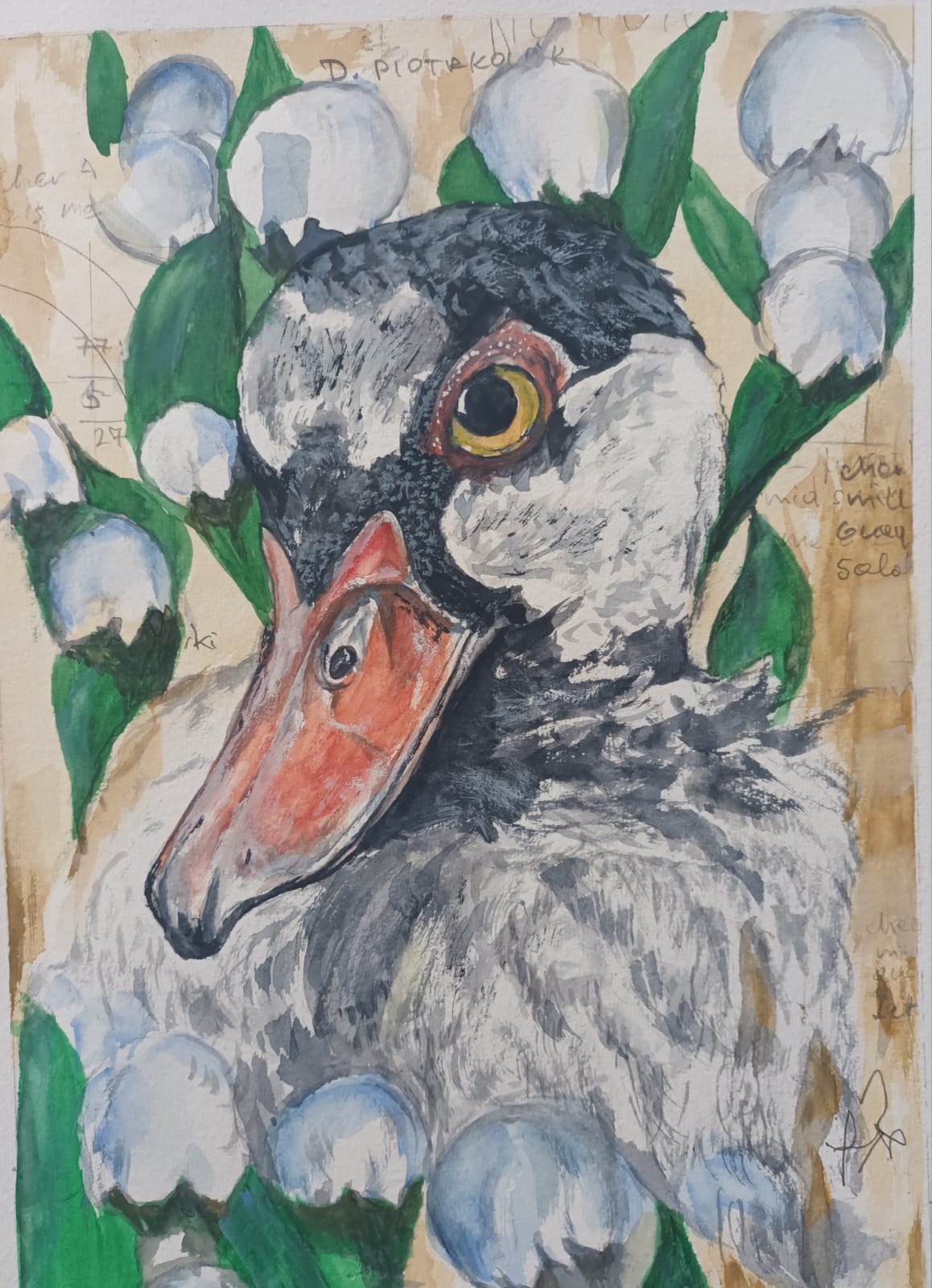 A duck in lilies of the valley