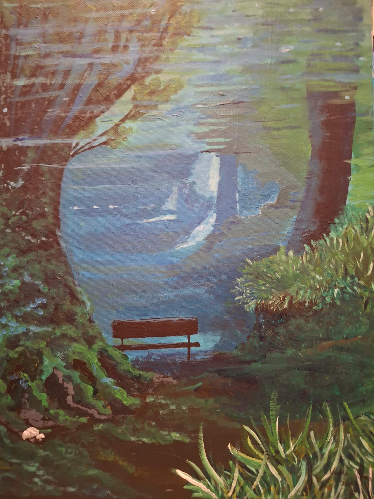 Where the Light Sinks Original Acrylic Painting - Blue Submerged Forest Scene - Mysterious Nature Art