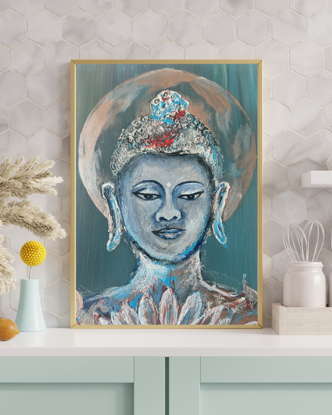 Hand-Painted Buddha Wall Art | Meditative Zen Home Decor | Spiritual Blue Buddha Painting | 16×12 Inch Canvas Wall Hanging