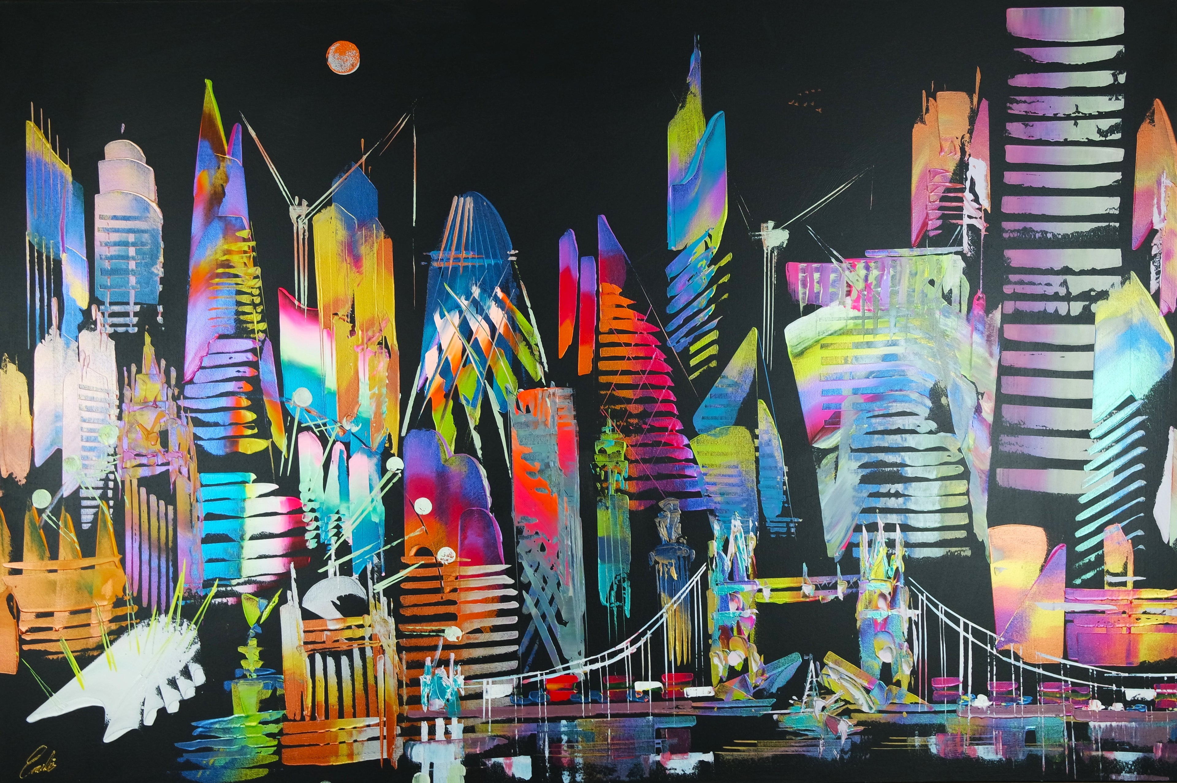SOLD XL City London Abstract Night Lights 5036