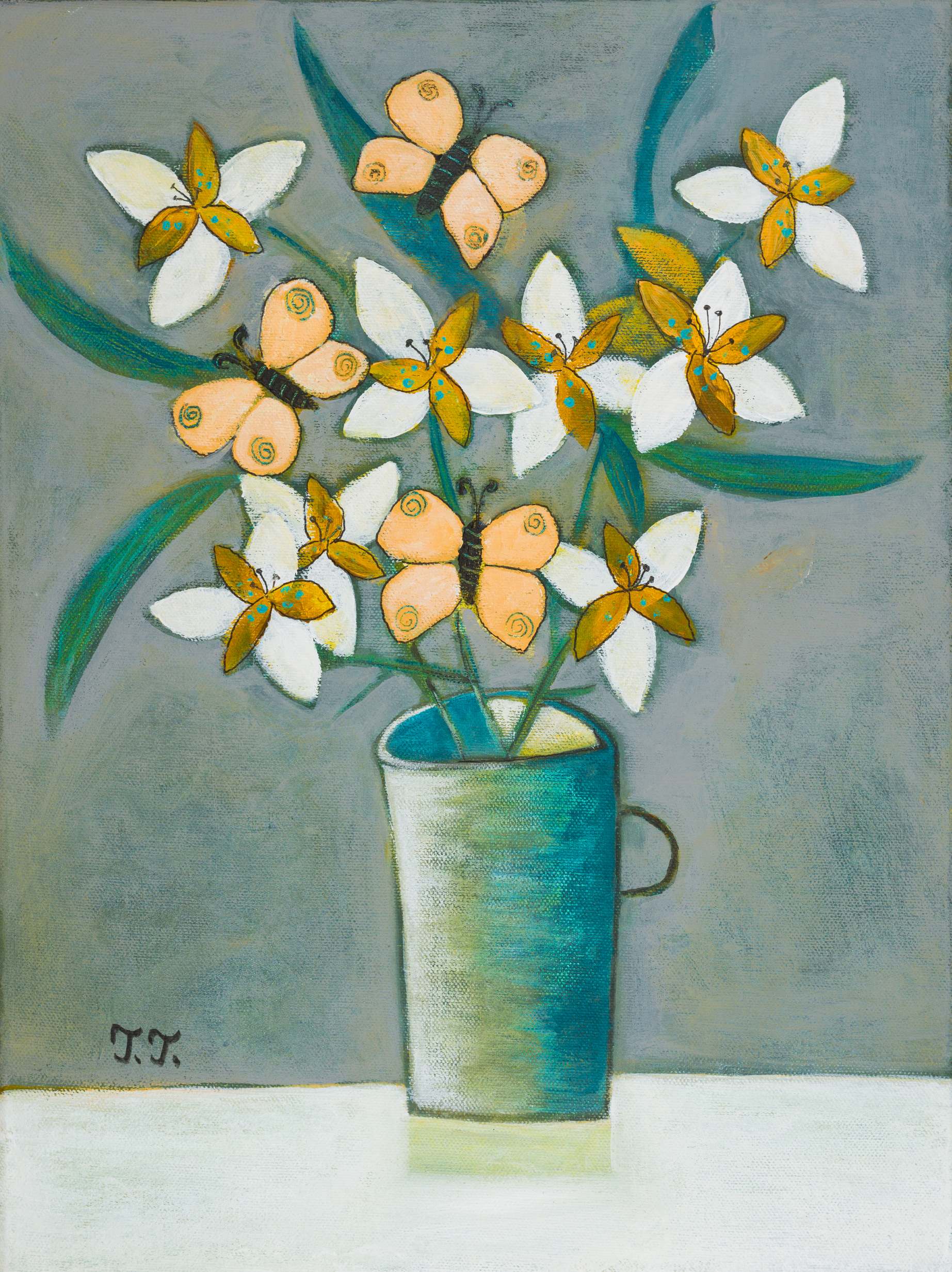 Peruvian Lilies and Yellow Butterflies