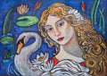 Woman and Swan. Nature